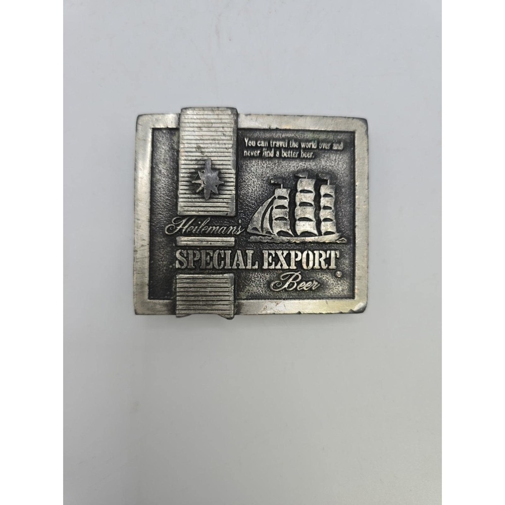 1975 Heilemans Special Export BEER Sailboat Logo Belt Buckle Pewter